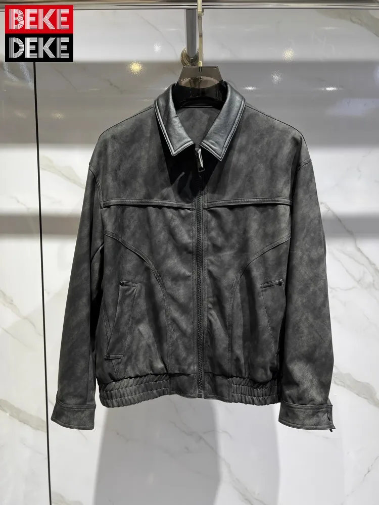 

Винтажная мужская уличная куртка из искусственной кожи на молнии, осеннее повседневное мотоциклетное короткое пальто, дизайнерская верхняя одежда-карго с длинными рукавами и лацканами