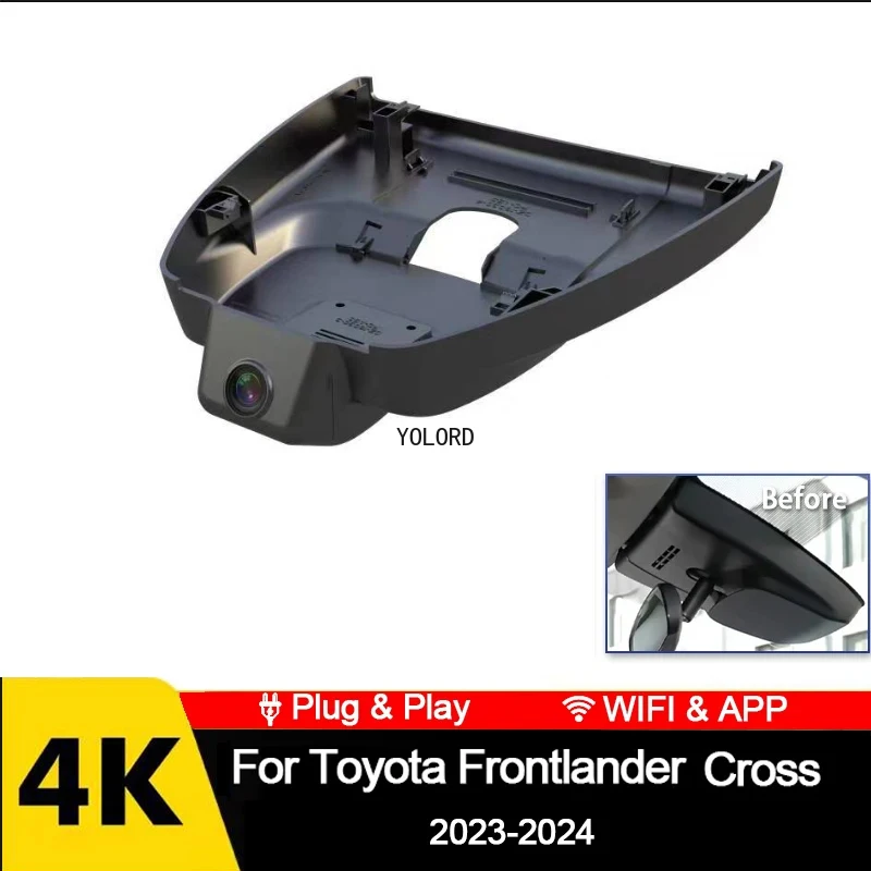 

4K автомобильный видеорегистратор, Wi-Fi, видеорегистратор, камера, простая установка, 2160P для Toyota Frontlander Cross 2023 2024, видеорегистратор