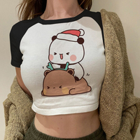Cartoon Panda Bear Bubu and Dudu T Shirt Women Tops Kawaii Printed Harajuku Ullzang Tees O-Neck Anime Female Crop Top Summer
