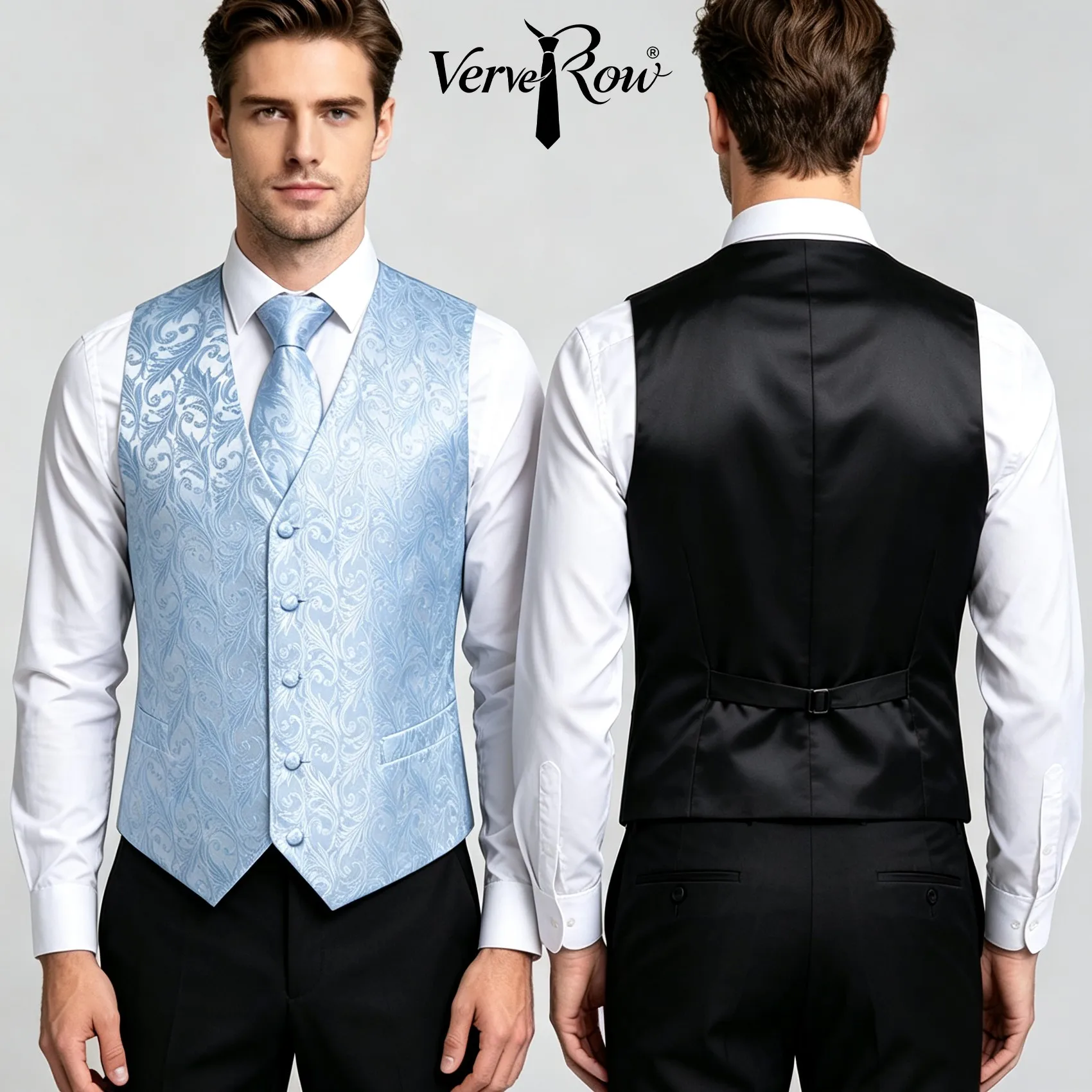 Conjunto de 3 piezas de chaleco jacquard azul claro con corbata y pañuelo de bolsillo, accesorio formal para hombre, para bodas, negocios, fiestas, oficina, uso diario, conjunto a juego.