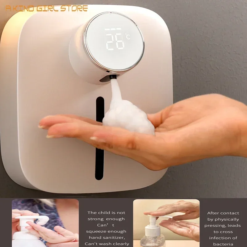 Wall Mounted Automatic Liquid Soap Dispenser LED Temperature Display USB Rechargeable Touchless Infrared Sensor Foam Machine