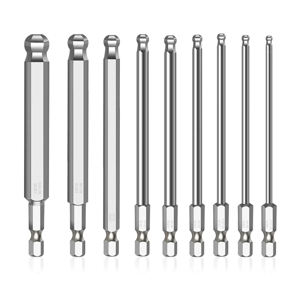 Ball End Hex Screwdriver Bits Set Metric Allen Hex Bit 100mm Long Magnetic Ball Head Driver Bit