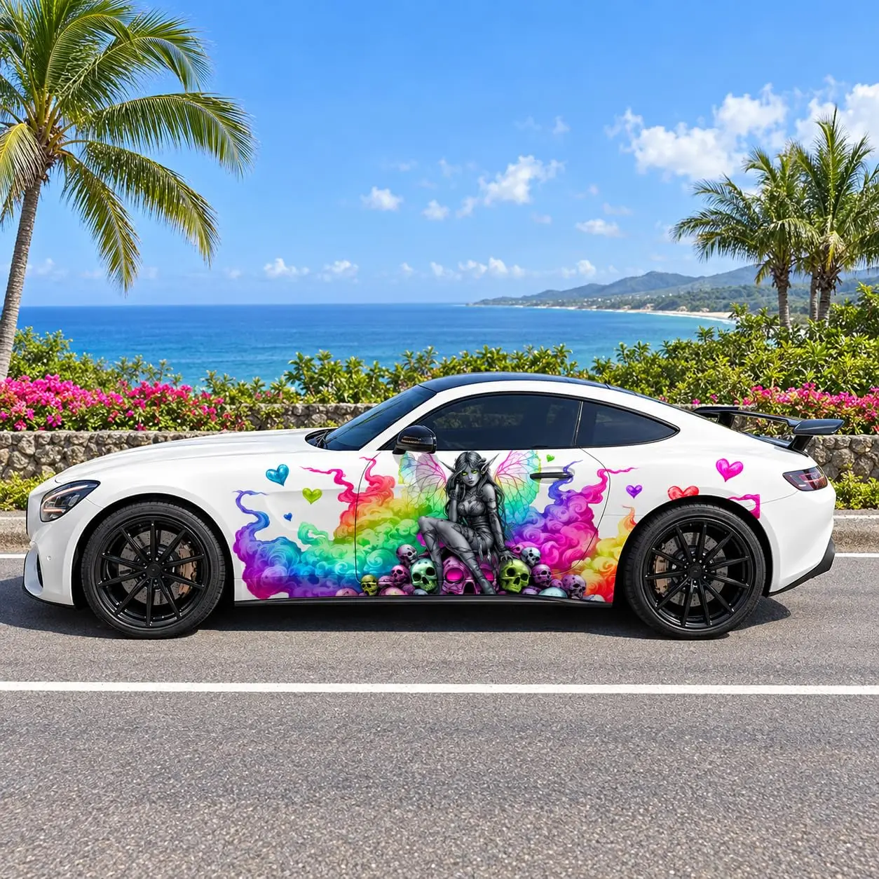 Dark Fairy Skull Rainbow Car Side Graphic Vinyl Wrap Decal
