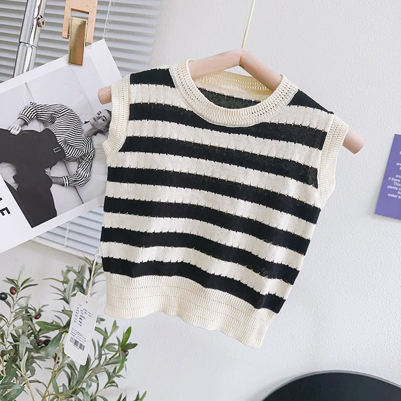 Girls Clothes Sets Summer Knitted Striped Vest+Shorts Fashion Korean Children Casual Clothing Suits Toddler Girl Clothes 2Pcs image 3