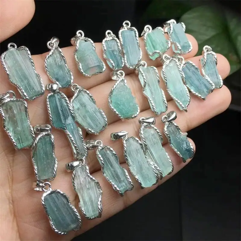 S925 Natural Blue Tourmaline Freeform Pendant Carving Healing Gemstone Carved Figurine Gift Fashion Jewelry For Women Gift 1PCS