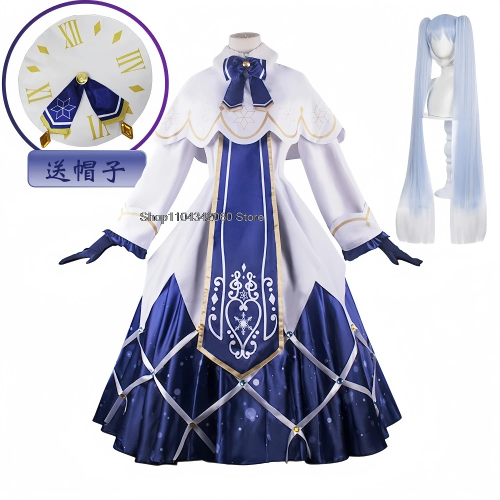 Miku Cosplay Costume 2021 Snow Miku Wigs Kawai Lolita Dress Halloween Christmas Party Outfits for Women