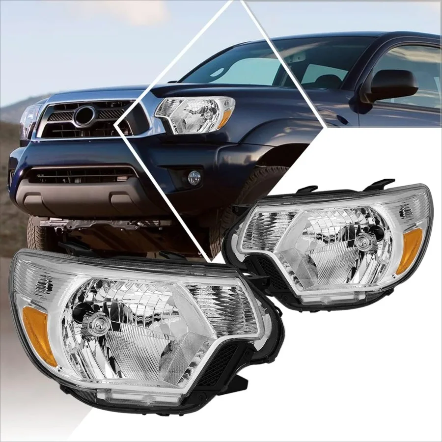 

Pair of Headlights Headlamps Assembly Compatible with 12-15 Tacoma,Chrome Housing/Amber Corner