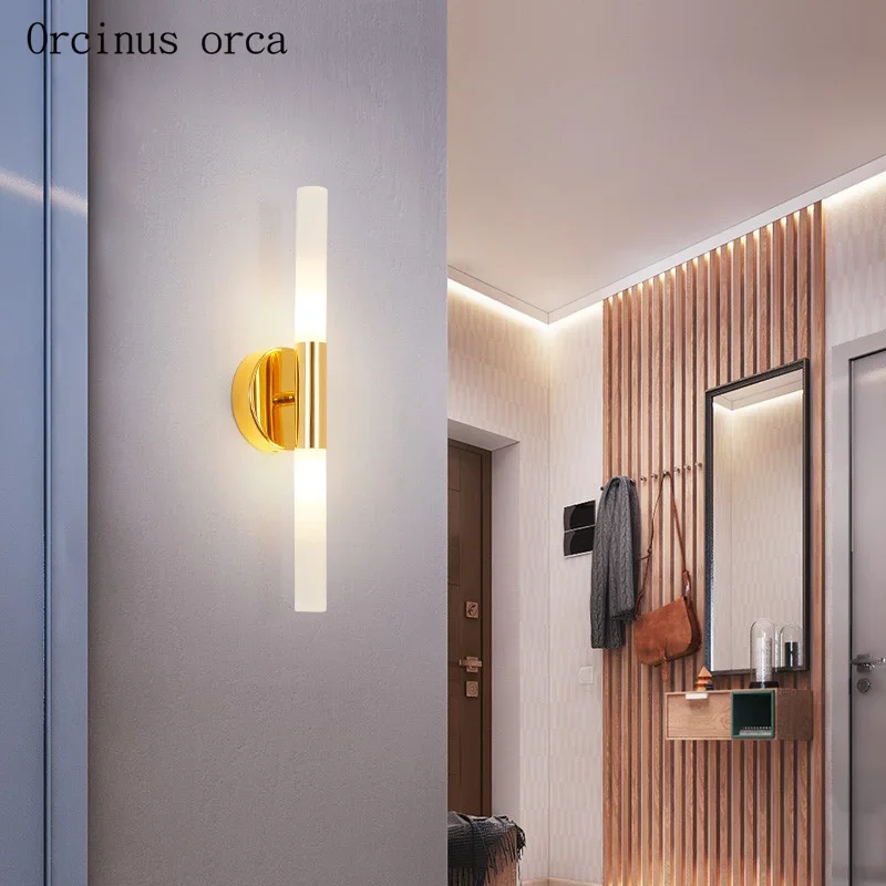 Nordic modern simple gold double head wall lamp living room corridor bedroom bedside lamp creative LED wall lamp free shipping