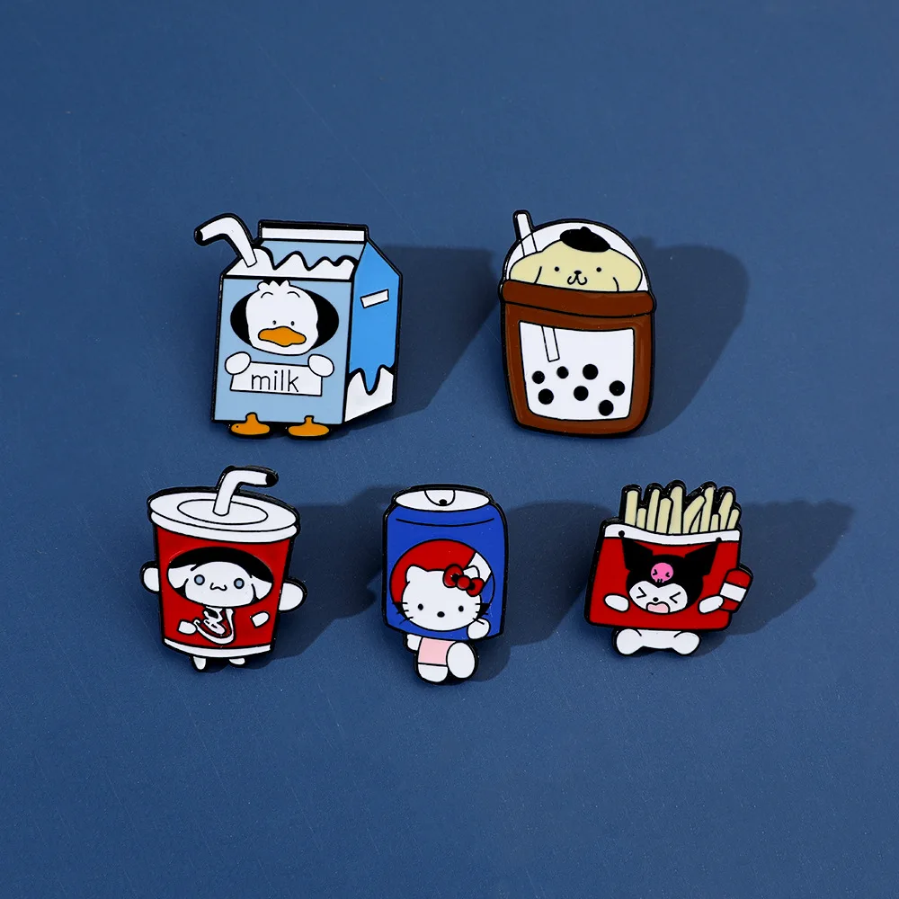 Cartoon Cute Creative Sanrio Metal Badge Food Styling Cola Kuromi French Fries Brooch Fashion Toys Anime Cartoon Frind Kawaii