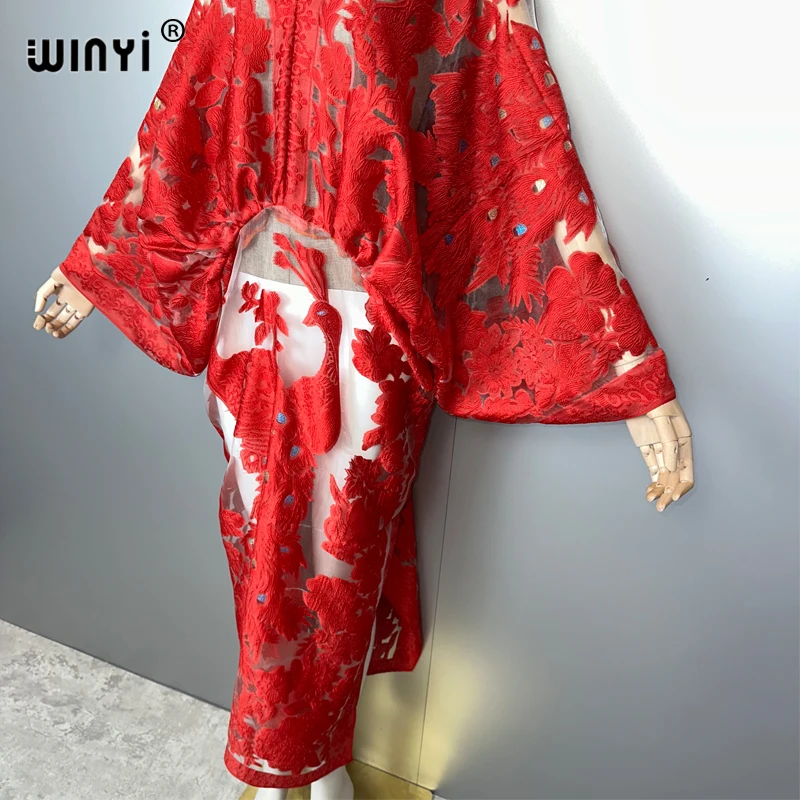 WINYI summer elegant sexy Perspective dress boho dress Women kaftan Bohemia Africa kaftan beach Cover Up dubai abaya