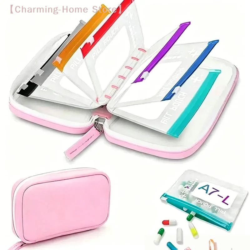【M】1 Set Large Pill Organizer For Seven Days Pill Storage 7 Color-Coded Pouches A8 Waterproof Pill Organizer Kit