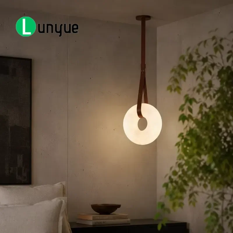 Modern Nordic Marble Ring LED Chandelier Alabaster Strip Light Dimmable Medium Beam Angle Pendant Lamp for Hotel Living Room