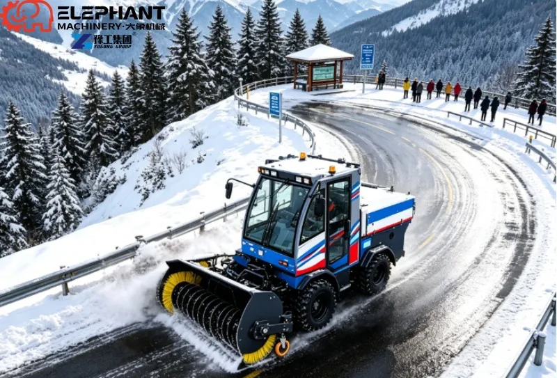 Snow Removal Machine AWD Power Steering Hydraulic Hopper Brush Lift Warm Cabin For Ferry Terminal Clearing