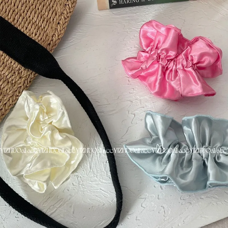 Stylish Satin Wavy Pleated Double-layer Scrunchies Headwear for Women Korean Fashion Colored Ponytail Hair Band Hair Accessories