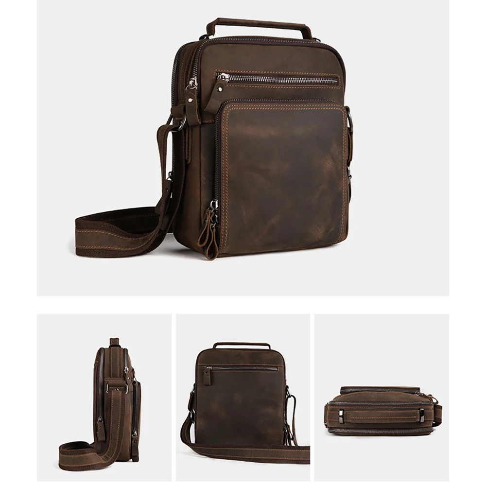 Echte Leder-Umhängetasche für Herren, Casual Herren-Handtasche, Crossbody-Taschen für Arbeit und Business, Vintage Crazy Horse Leder-Schultertasche – Detail 3