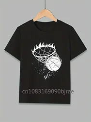 Summer Kids Fashion Basketball Print T-Shirt 100% cotton Boys Casual T-Shirt Round Neck Short Sleeve Breathable Children T-Shirt