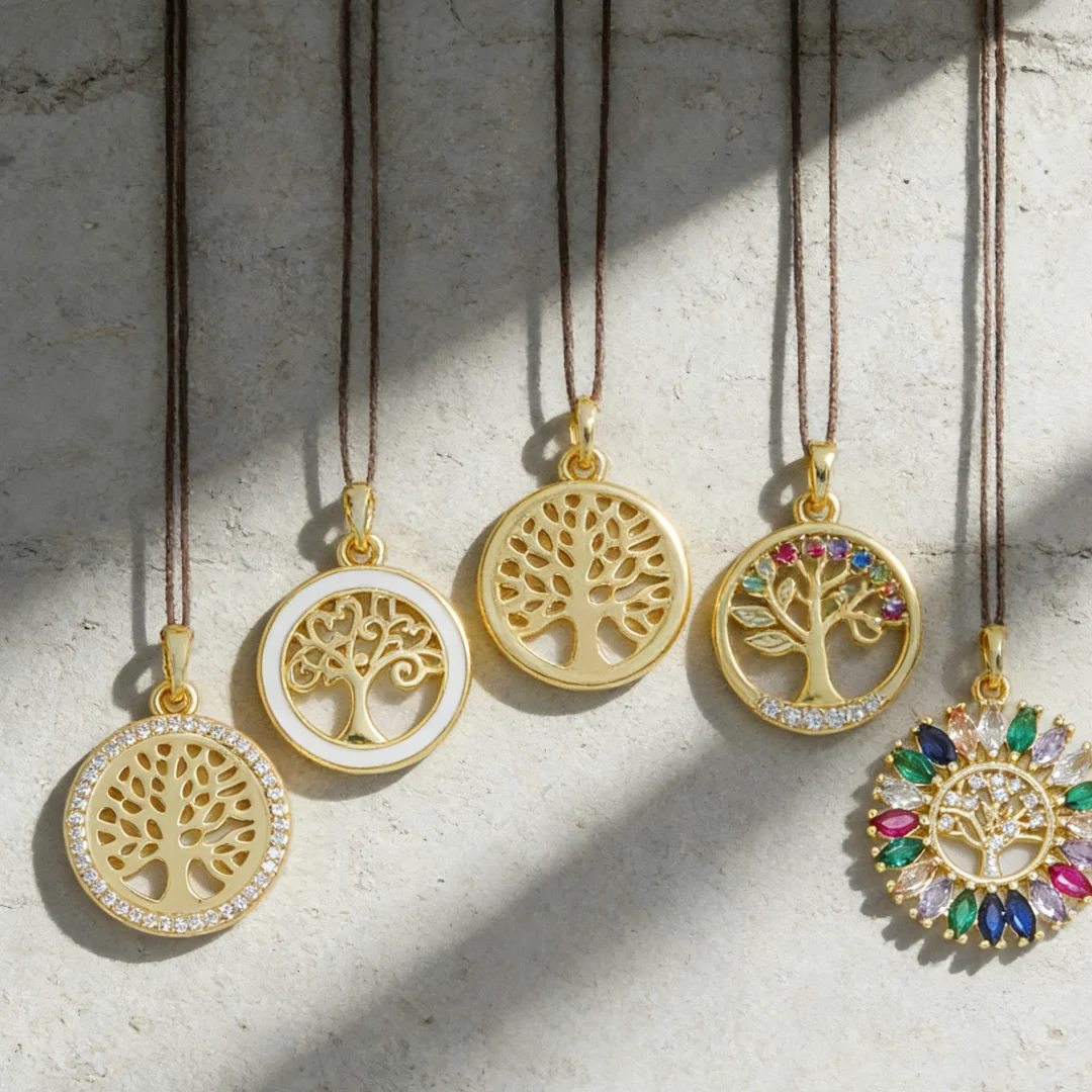 

15Pcs Pendant Tree Life Hollow Round Geometric Charms Brass Zirconia Enamel Accessories for DIY Jewelry Necklace Bracelet Making