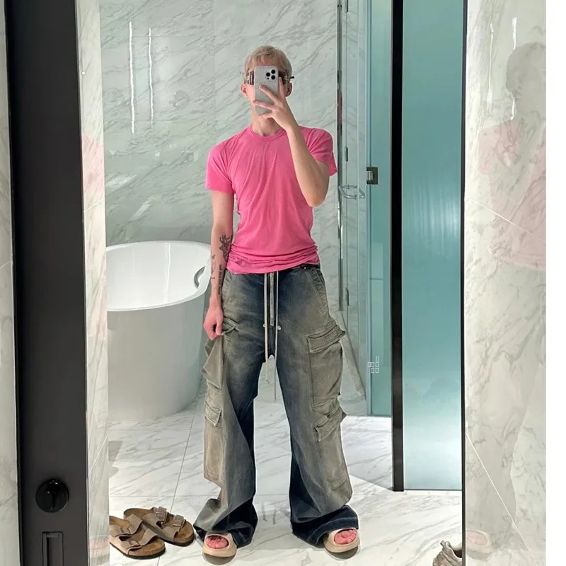 

Модные синие джинсы с градиентным эффектом, повседневные свободные длинные брюки из денима для молодых мужчин