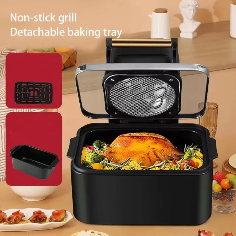 Penggorengan Udara Kotak Kapasitas Besar 12L dengan Jendela Pandang, Oven Penggorengan Digital Multifungsi Tanpa Minyak