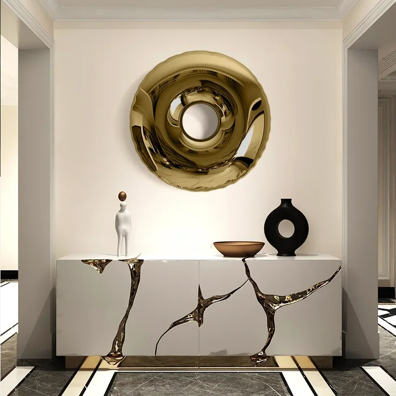 Metal doughnut corridor dining room living room hotel model room TV background wall decorative stainless steel wall hanging