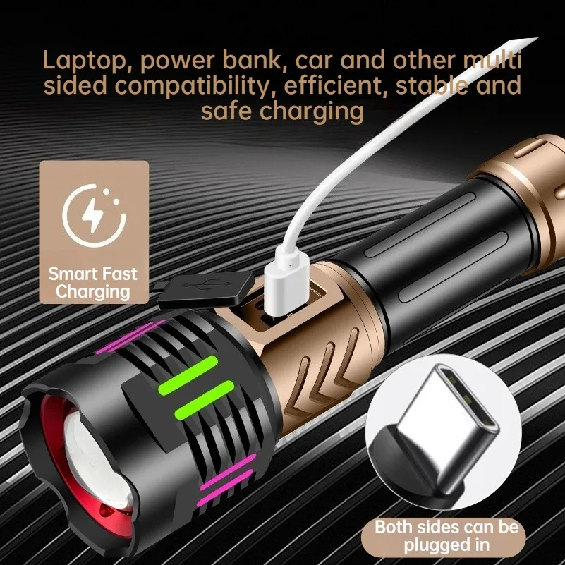 Super Bright White Light LED Flashlight Type-C Charging Telescopic Zoom Waterproof Torch Outdoor Hiking Patrol Camping Lantern view 3