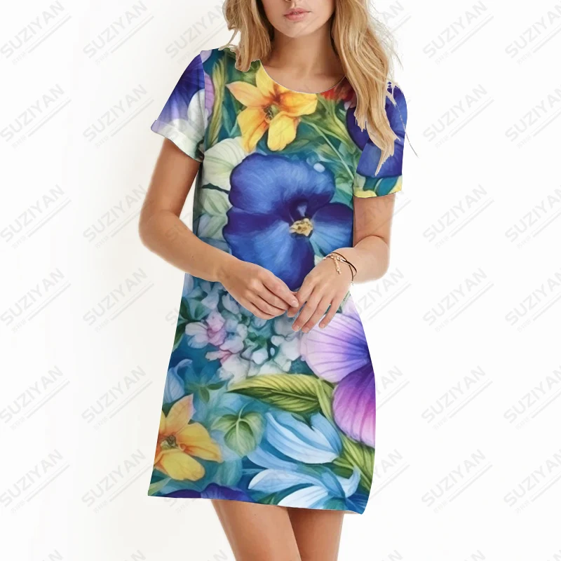 Summer new ladies dress flower 3D printed lady dress sweet style ladies dress fashion trend, casual high -quality lady dress