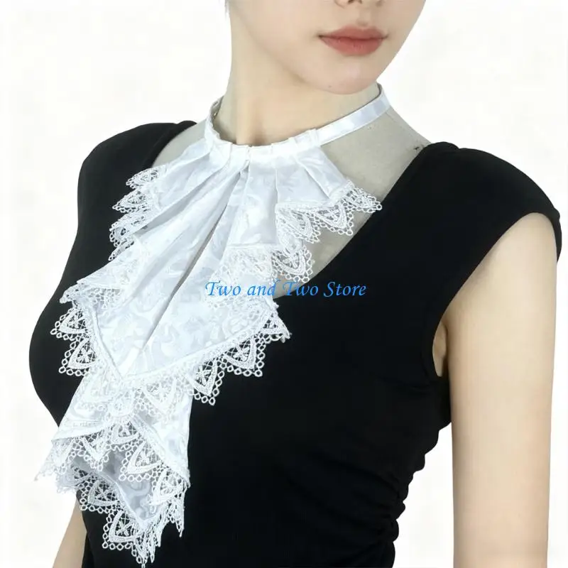 HX6F Ruffled False Neckpiece Breathable Cotton Feminine Clothing Decoration White