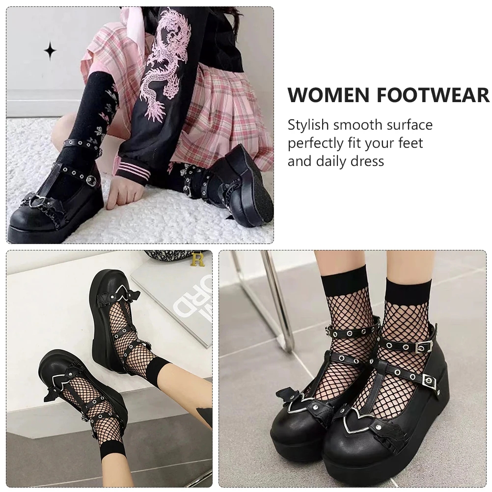 

Women'S Pu Wedge Heel Pumps Thick Sole Round Toe Student Shoes Fashionable Footwear Stylish Outdoor Party Gift Girls