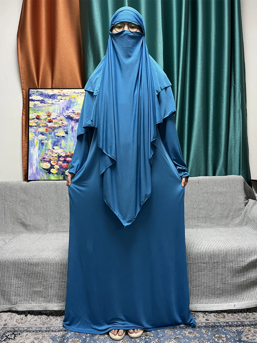 Muslim setzt zweiteiliges Gebet für Ramadan Kleidungs stück Abayas Ramadan lose Femme Robe reine Polyester Nigeria Kaftan Marocain Robe