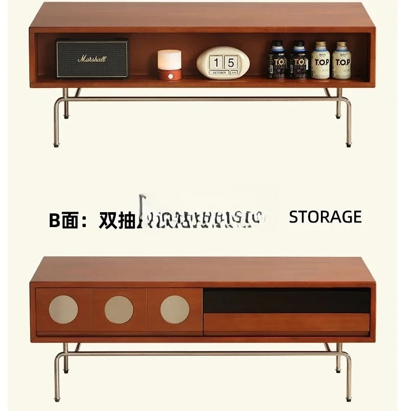 A Retro polka solid wood coffee table small apartment living room simple stainless steel medieval tea table