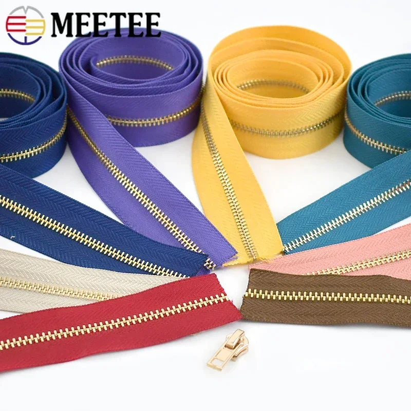 1/2Meters 3# Metal Zippers with Slider Gold Teeth Zips Tape for Clothing Purse Zipper Repair Kit DIY Sewing Material Accessories