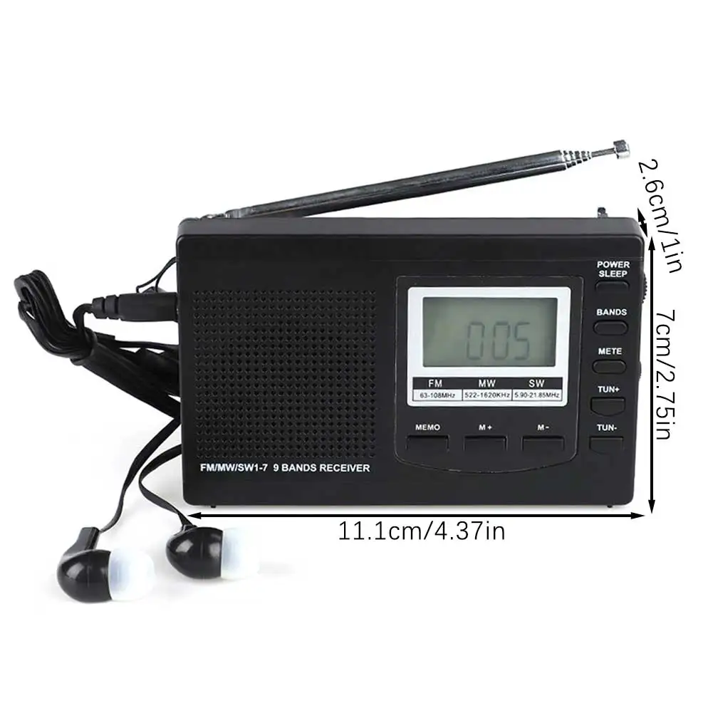 شاشة ديجيتال محمولة راديو AM/FM صوت واضح ضبط راديو الترانزستور لحالات الطوارئ