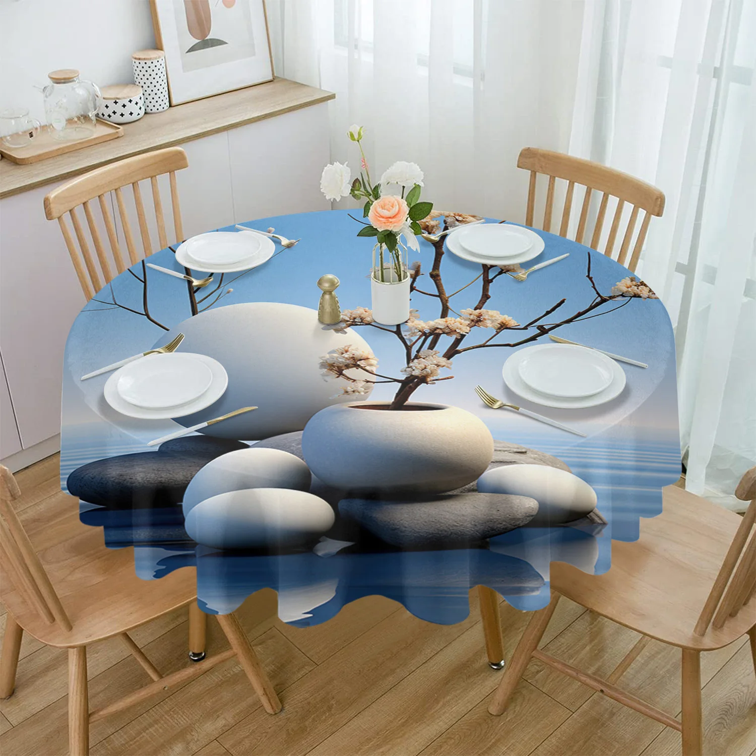 

Круглая скатерть в виде ветки из дзен-камней, водостойкая скатерть для свадебного стола, скатерть для рождественского обеденного стола