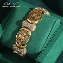 Vintage Copper Portrait Ancient Coins Round Wide Bangle Antique Jewelry Bracelets for Women Couple Wrist Retro Accessories New