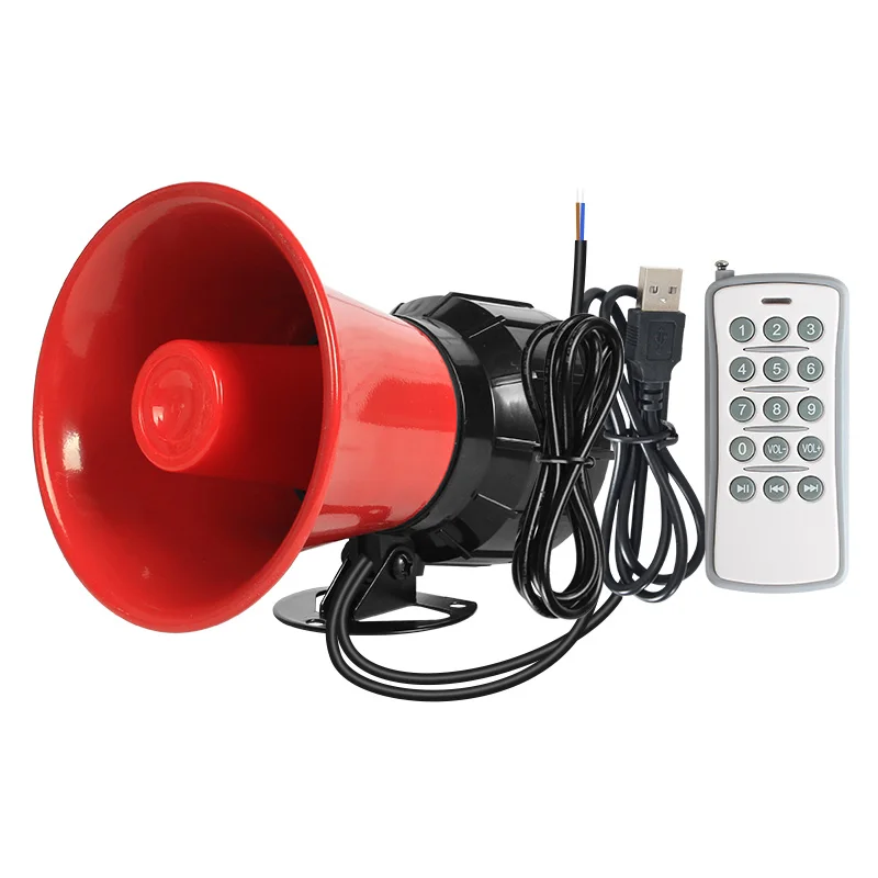 

15 Key Remote MP3 Siren Horn 433MHz Wireless Programmable Horn Speaker with Built-in MP3 Player for Voice Announcing in Public