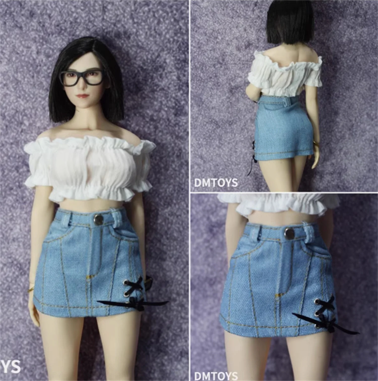 1/6 Female women's one shoulder shirt Dress denim short skirt soldier clothing  Model Toys For 12 inch figure model totys