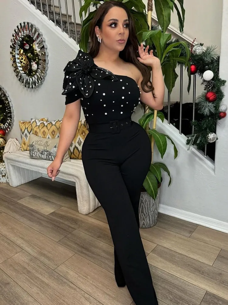 

Women Jumpsuits For Summer Dashiki African One Shoulder Loose Fashion Streetwear Overalls Wide Leg Pants Trousers 2025 Autumn
