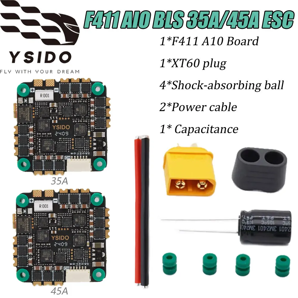 

YSIDO F411 OSD Контроллер полета 2-6S AIO BMI 270 BLHELI_S 35A 45A ESC Барометр Датчик тока для RC Mark4 5-дюймовый FPV Дрон