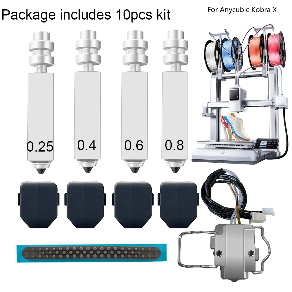HzdaDeve 0,25+0,4+0,6+0,8MM Integrierte Düsen aus gehärtetem Stahl und Heizbaugruppen-Kit Hotend für Kobra X Combo
