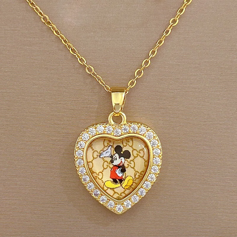 Heart Mickey Cartoon Necklace Crystal Iced out Romantic Women Neck Chain Choker Anime Gifts for Women Girls Jewelry Accessories