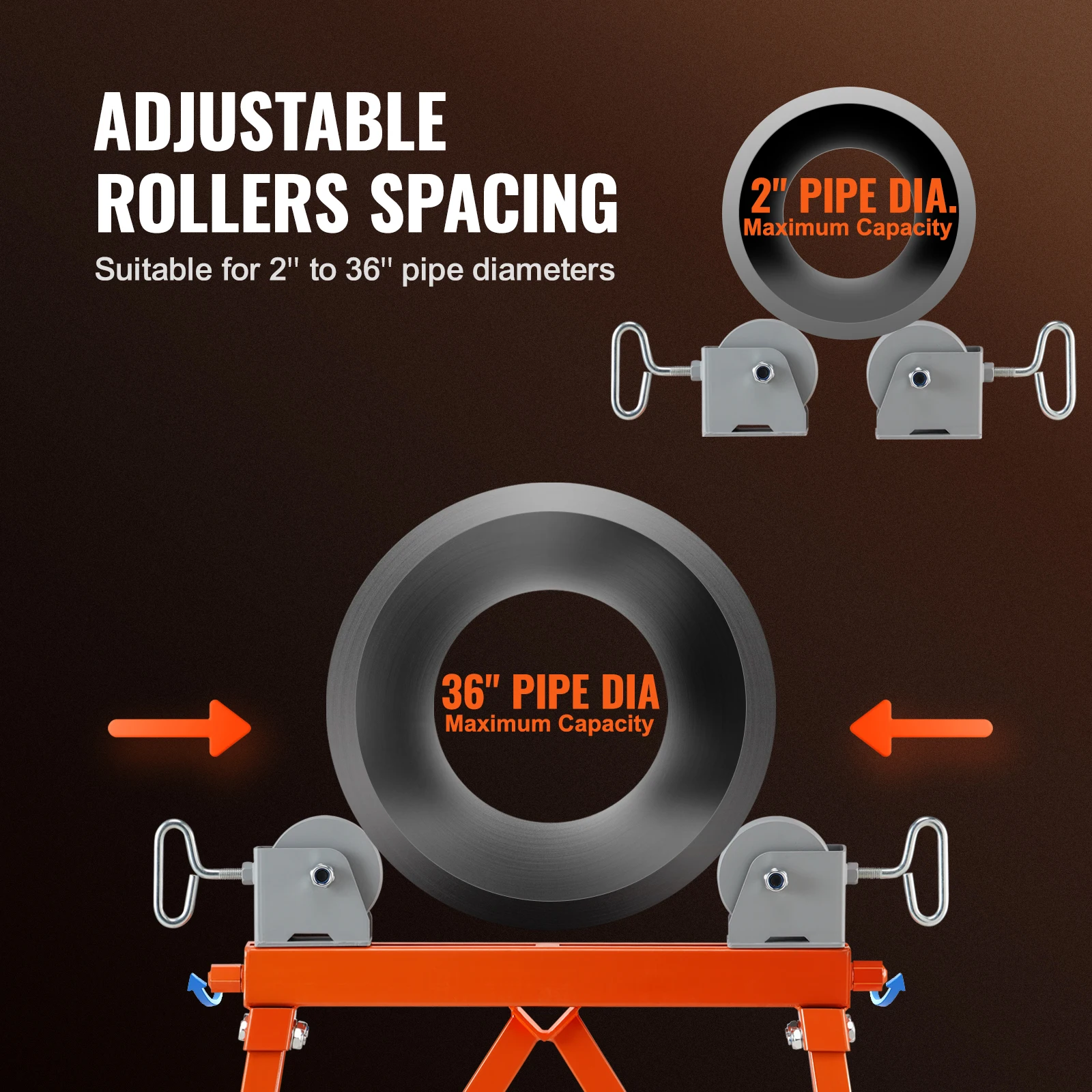 VEVOR Pipe Stand with Roller Head Heavy Duty 2500 LBS Load Capacity Suitable for 2-36 inches Pipes 45# Steel Rollerfor Welding