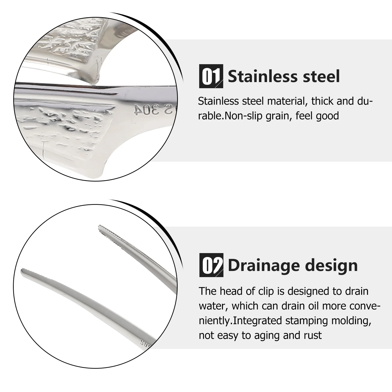 

1Pcs Stainless Steel Food Tongs Lightweight Non- Grip Kitchen Tool for Barbecue Steak Bread Salad