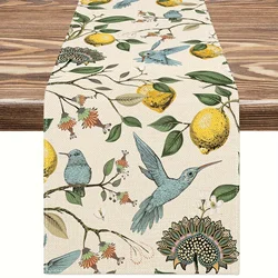 Blue Bird Lemon Tree Printed Linen Table Runners Summer Fall Seasonal Dresser Scarf Home Decor Holiday Wedding Party Table Decor