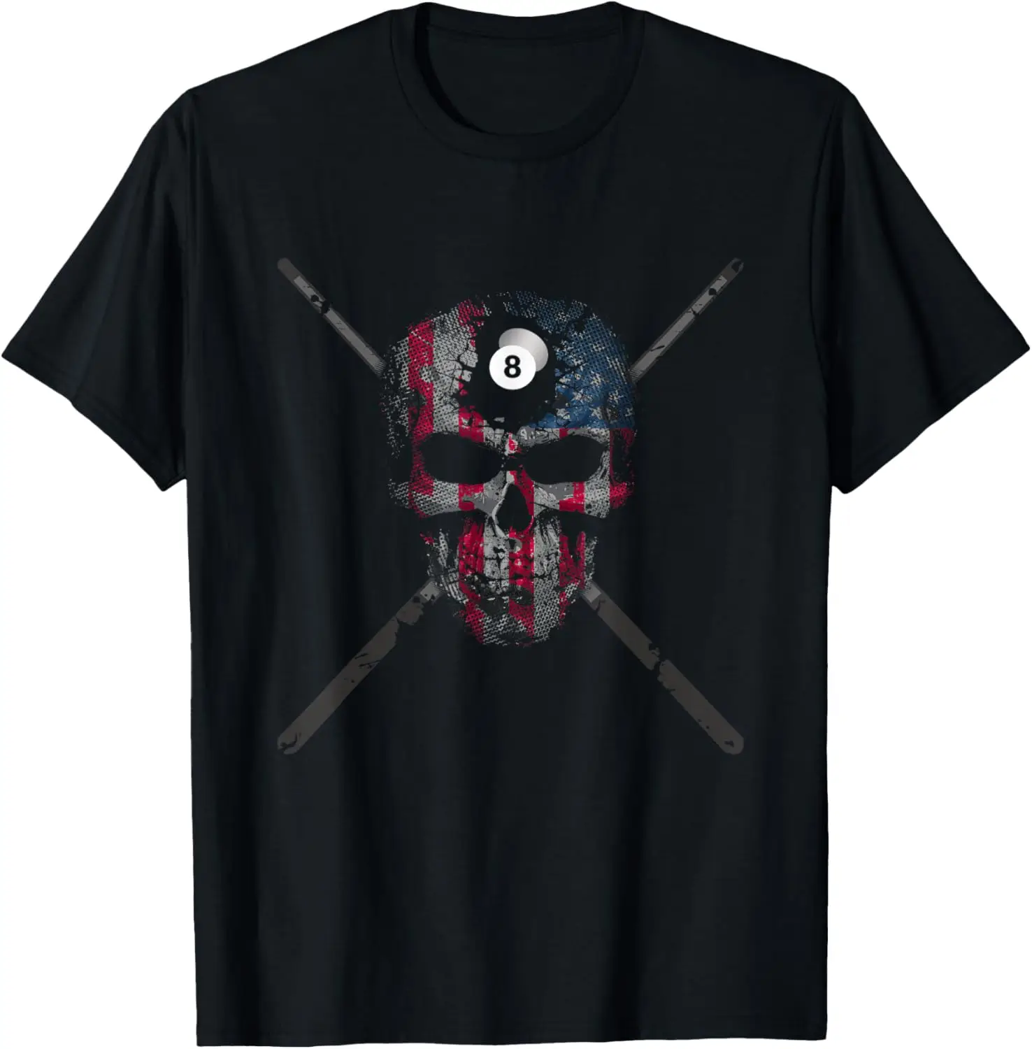 

American Flag Skull Billiards Pool Player T-Shirt