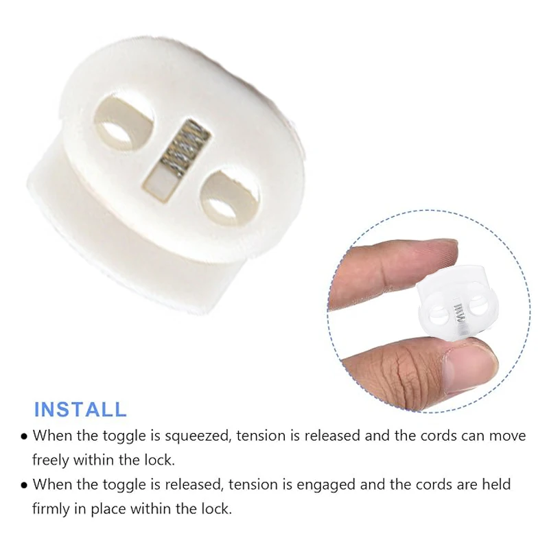 

500Pcs 4mm-5.5mm Twin Hole Plastic Stopper Cord Locks Bean Drawstring Toggle Clip Apparel Shoelace Sportswear Button Accessorie