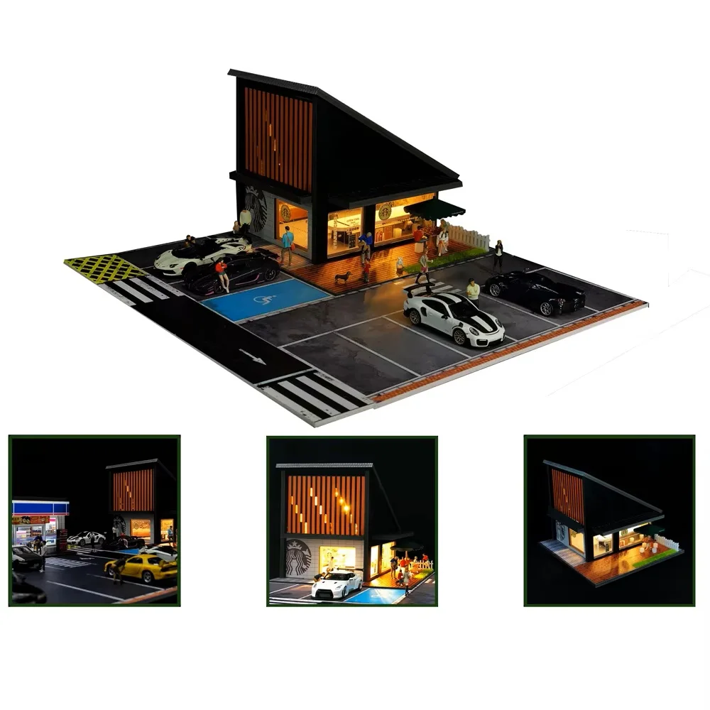 1:64 Maßstab Miniatur-Gebäudeszene Autoparkplatz-Modell Beleuchtete Version Autogarage Diorama-Modelle Simulationssammlung Geschenk