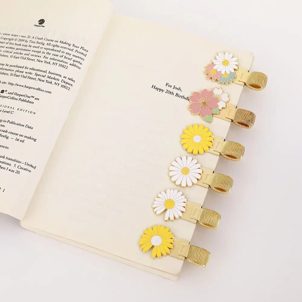 High-end Metal Bookmark Pen Clip Daisy Retro Notebook Marker Reading Multifunctional Page Divider Stationery