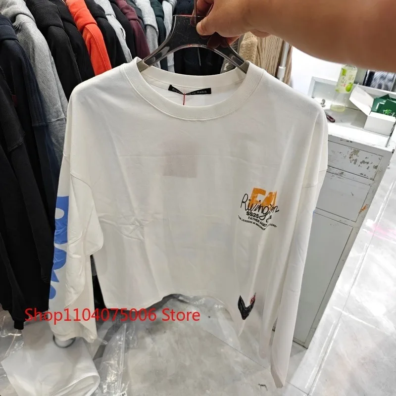 

RRR-123 Свободная футболка с длинными рукавами, хлопковая удобная базовая футболка, повседневный модный топ для мужчин и женщин, осень-зима