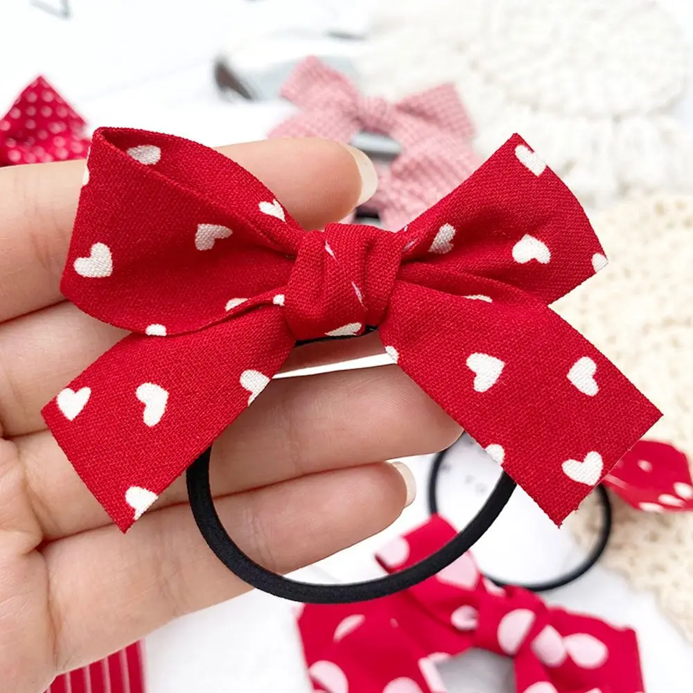 Bow Tie Rubber Band para Baby Girls, corda elástica de cabelo, nó vermelho, Love Wave, Spot Hair, Butterfly Headwear, acessórios para cabelo, moda, 2pcs