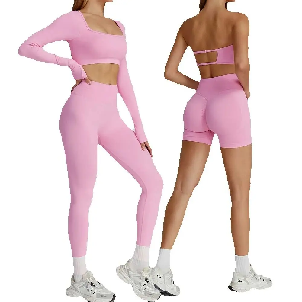 

Yoga Set 2-Piece Gym LeggingFitness Bra Short Top Long Sleeve Sports Suits Women Sportswear Training Clothing Athletic Clothing
